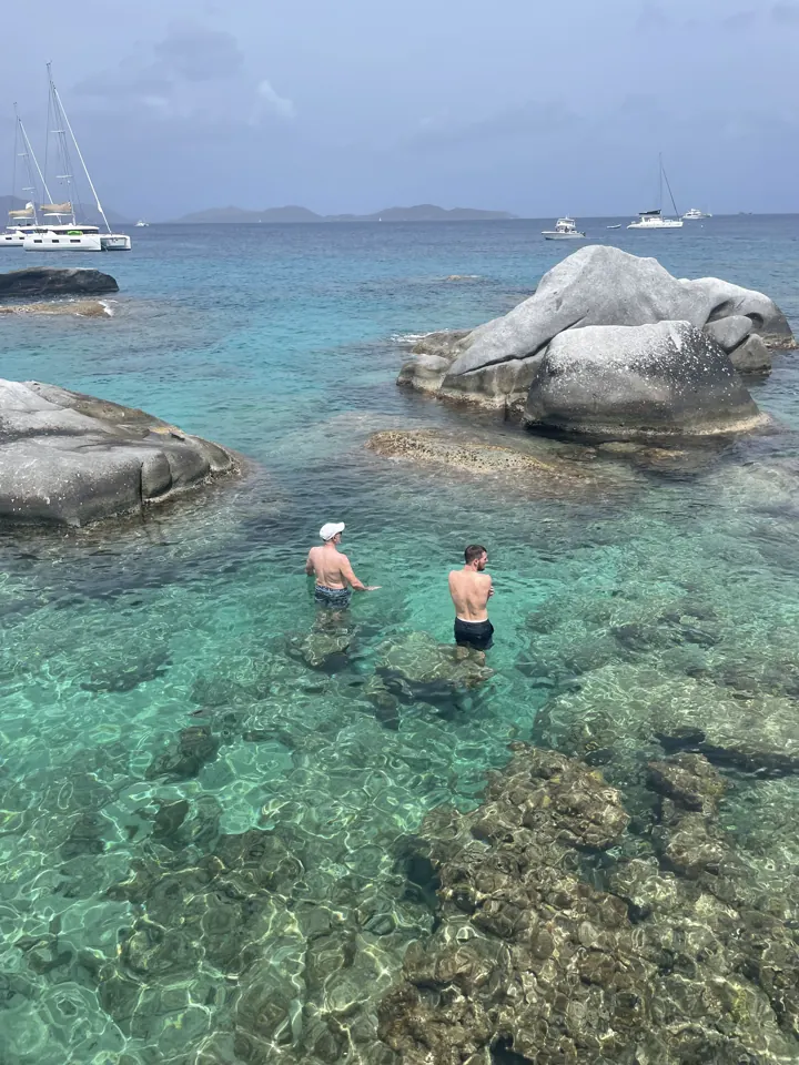 Clear turquoise water among giant granite boulders on Virgin Gorda