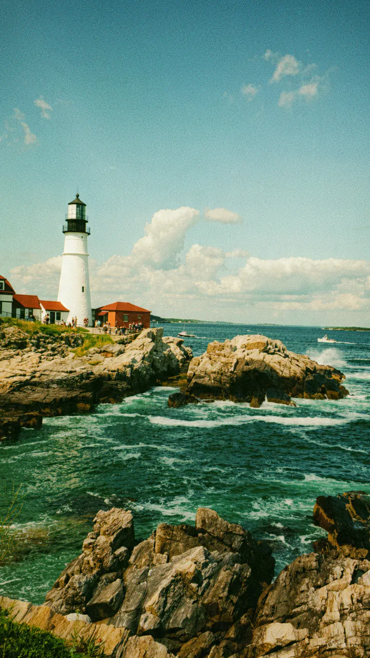 Portland Head Light on its rocky point in Cape Elizabeth, Maine